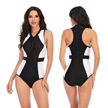 Sexy Zipper One Piece Swimsuit Sport Rash Guard Swimwear Women Sleeveless Surf Swimsuit Beachwear 2021 Swimming Suits for Women 2024 - buy cheap