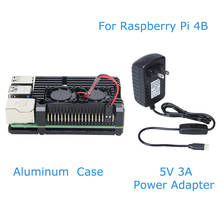 Чехол для Raspberry Pi 4 Модель B алюминиевый чехол с двойным охлаждающим вентилятором + Raspberry Pi 4B источник питания 5 в 3 А type-C US UK Plug 2024 - купить недорого
