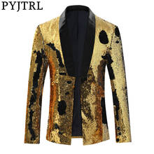 PYJTRL Tide Men Two-color Gold Black Blue Sequins Blazer Stage Singers Night Club Party Suit Jacket Mens Shiny Paillette Blazers 2024 - buy cheap