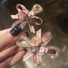 Fashion Flower Hair Clip Korean Crystal Bow Ribbon Hairpin Shiny Rhinestone Ponytail Holder Boutique Girl Women Hair Accessories 2024 - buy cheap