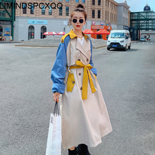 2021 New Autumn Fashion Womens Trench Coat Casual Full Sleeve Lapel Collar Patchwork Hit Color Slim Long With Belt Windbreaker 2024 - buy cheap