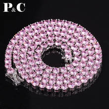 Розовый циркон 4 мм теннисная цепь ожерелье хип хоп ювелирные изделия кубический цирконий Bling золото серебро медь для мужчин и женщин подарок 2024 - купить недорого