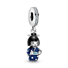 Blue enamel Oriental Doll pendant silver charm for original silver bracelet 925 Sterling silver necklace pendant DIY jewelry 2024 - buy cheap