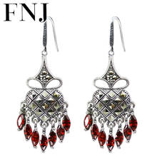 FNJ 925 Silver Earrings MARCASITE New Fashion Original S925 Sterling Silver Statement Drop Earring for Women Jewelry 2024 - buy cheap