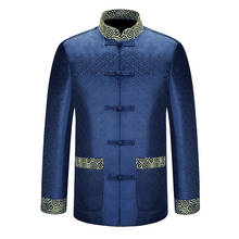 New Blue Chinese Traditional Men's Mandarin Collar APEC Leader Costume Jackets Coats Long Sleeve Chinese National Costume 2024 - buy cheap