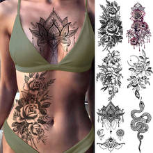Purple Rose Jewelry Water Transfer Tattoo Stickers Women Body Chest Art Temporary Tattoo Girl Waist Bracelet Flash Tatoos Flower 2024 - купить недорого