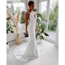 White Satin Chiffon Lace Beading V-Neck Floor-Length Mermaid/Trumpet Wedding Dresses Chapel Train Spaghetti Straps Bridal Gowns 2024 - buy cheap
