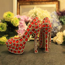 Sapatos de salto alto feminino, luxuoso, com cristais vermelhos, da moda, para casamento, festas, noiva, 2021 2024 - compre barato