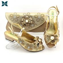 2021 New Arrival Summer Nigerian Low Heels Italian Design Narrow Band Style Party Ladies Shoes and Bag Set in Gold Color 2024 - buy cheap