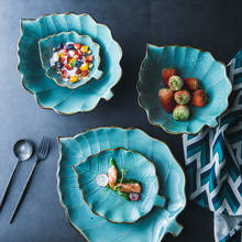 Vajilla de cerámica de esmalte Variable para horno japonés, plato con forma de hoja, cuenco de fideos y ensalada, plato de postre y fruta 2024 - compra barato