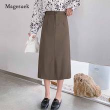 2020 Autumn Vintage Skirt Women Korean Style Loose Slim High Waist Skirt Split Stitching Solid Button Woman Skirts Faldas 11284 2024 - buy cheap