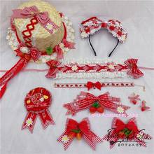 Pastorale Style Mori Girl Plaid Bow Hairpin Headdress Japanese Soft Girl kawaii Strawberry KC Headband Hair Clip Straw Hat 2024 - buy cheap