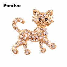 Pomlee New Arrival Clear Rhinestone Cat Brooches For Women Fashion Animal Pin Vivid Cat Brooch Kids Accessories High Quality2020 2024 - buy cheap