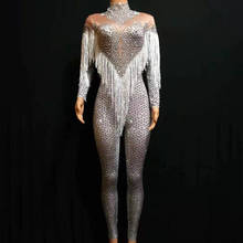 Fashion Rhinestone Bodysuit Sliver Diamond Fringes Skinny Jumpsuit Outfit  Sexy Stage Costume DJ Gogo Dance Costumes DQS3504 2024 - buy cheap