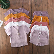Camisa de algodão + shorts, camiseta da moda para crianças e bebês, 2 peças, roupas para crianças pequenas, lisa e verão 2024 - compre barato