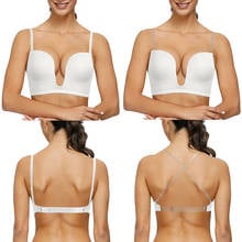 YBCG-Sujetador de corte bajo para mujer, ropa interior sólida de Inmersión Profunda, sin espalda, con tirantes transparentes, Bralette de realce acolchado con aros 2024 - compra barato