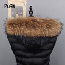 Pudi SF870 Women Real Raccoon Fur Scarf Collar New Long Natural Genuine Fur Scarves Black Brown Color 2024 - compre barato