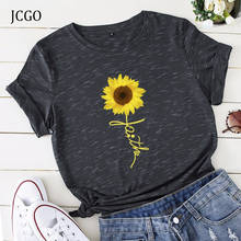 JCGO-Camiseta de verano para mujer, ropa de talla grande de S-5XL, de algodón con estampado de girasol, de manga corta, informal, a la moda, 2020 2024 - compra barato