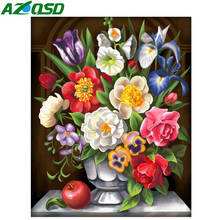 Azqsd 5d bordado de diamante artesanal, mosaico floral presente perfuração completa vaso de pintura de diamante ponto cruz strass decoração de casa 2024 - compre barato
