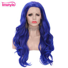 Imstyle-Peluca de cabello sintético para mujer, cabellera artificial azul con malla frontal, purpurina, largo ondulado, para fiesta 2024 - compra barato