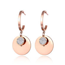 Pendientes de disco de perforación de oro rosa de acero inoxidable de moda de JeeMango joyería creativa de diamantes de imitación brillante de arcilla Bohemia para chica JE19104 2024 - compra barato