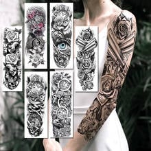 Tatuajes temporales de ángulo rosa de pistola negra, falsa pegatina realista, máscara de reloj de ojos malvados de brazo completo, tatuajes de manga grande para mujeres y hombres 2024 - compra barato