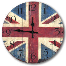 Vintage Wooden Wall Clock Fashion Flags Clocks Shabby Chic Living Room Home Decor Round Hanging Wall Clocks British Style 2024 - buy cheap