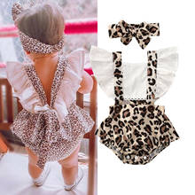 Newborn Baby Girl Leopard Ruffles Sleeve Bodysuits Jumpsuit Headband Clothes Outfits Summer Casual Baby Bodysuits 2024 - buy cheap