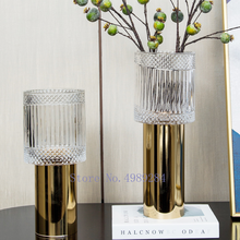 Стеклянная ваза, золотой геометрический подсвечник с высокими ножками, Современное украшение для дома, Цветочная композиция, поделки, предметы интерьера 2024 - купить недорого