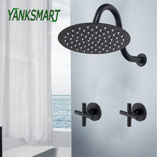 YANKSMART-grifo de ducha de lluvia para cuarto de baño, 8 pulgadas, negro, redondo, montado en la pared, doble manija, grifo mezclador de agua fría y caliente 2024 - compra barato