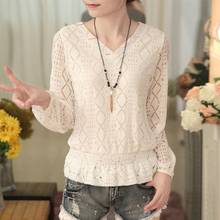 Lace Women Blouse and Shirts Solid Ruffles Lantern Sleeved Slim Loose Solid White Office Lady Elegant Shirts Outwear Tops 2024 - buy cheap
