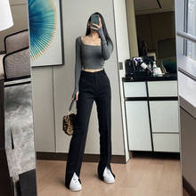 Limiguyue Spring skinny long pencil split suit pants Women elegant black trousers high waist office lady Full Length Pants K371 2024 - buy cheap