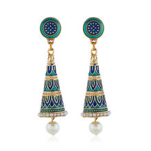 LosoDo Indian jewelry long style cloisonne vintage cone pagoda earrings for women Gypsy Boho fashion pearl carving jewelry 2024 - buy cheap