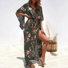 BOHO INSPIRED Women's V-Neck Wrap floral Split Belted Boho dress flare Sleeve summer beach dress chiffon bohemian women dress 2024 - buy cheap