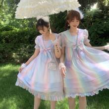 Rainbow moon lolita fantasy polarized girl dress falbala high waist victorian dress kawaii girl gothic lolita op loli cos 2024 - buy cheap