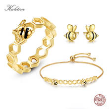 KALETINE Honeycomb Earrings Bracelet Rings Jewelry Sets For Women 925 Sterling Silver Luxuy Bee Yellow Gold Jewelry Sets 2019 2024 - buy cheap