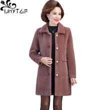 UHYTGF Mid-Length Womens Jacket Quality Mink Fleece Autumn Winter Woolen Coat Pure Color Wild Loose 5XL Plus Size Outerwear 1132 2024 - buy cheap