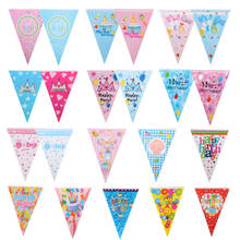 1pc feliz aniversário banners puxando bandeira bem-vindo bebê coroa balões pendurado bandeiras é um menino menina festa de aniversário decoração 2024 - compre barato