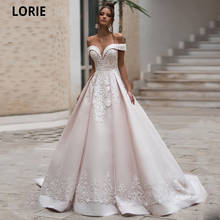 LORIE Satin Wedding Dresses Off The Shoulder Beach Bridal Gowns Elegant Lace Appliqued Vintage Wedding Gowns With Lace-up 2021 2024 - buy cheap