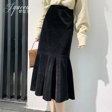 Free Shipping 2021 New Fashion Long Knee Length Skirt For Women XS-XL Mermaid Style Ladies Black Skirts High Waist Corduroy 2024 - buy cheap