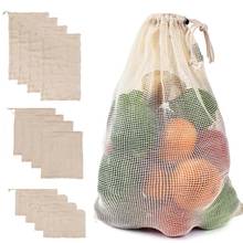 Bolsas de malla de algodón reutilizables para almacenamiento de frutas y verduras, con cordón, 6/10 unidades 2024 - compra barato