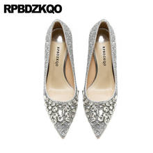 Pumps Women Scarpin Silver Glitter Gold Bridal Shoes Pointed Toe Crystal Wedding Diamond High Heels Thin 8cm Rhinestone Slip On 2024 - buy cheap