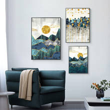 Pintura de paisagem verde nórdica, tela de sol, montanha, poster, impressões, modernas, pinturas abstratas, arte de parede, imagens da natureza, decoração 2024 - compre barato
