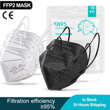 Mascarilla Facial KN95 reutilizable de 5 capas, Máscara protectora FFP2, Color blanco y negro, certificado CE, de 5 a 100 unidades 2024 - compra barato