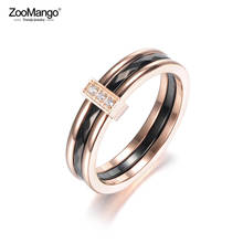 ZooMango Trendy Mosaic CZ Crystal Rose Gold Color Engagement Ring Jewelry Stainless Steel Wedding Rings For Women Anneau ZR18001 2024 - buy cheap