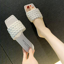 2020 nova marca chinelos de couro tecido feminino sandália dedo do pé aberto plana casual slides valentim verão ao ar livre praia flip flops feminino 2024 - compre barato