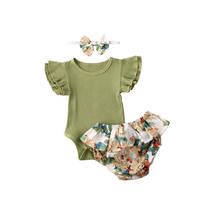 Conjunto de ropa de flores para recién nacido, Pelele de punto con volantes, pantalones cortos florales, trajes de verano para bebés de 0 a 18M 2024 - compra barato