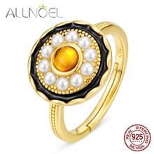ALLNOEL Solid 925 Sterling Silver Rings For Women Natural Amber Handmade Pearl Gemstone Adjustable  Wedding Fashion Jewelry 2022 2024 - buy cheap