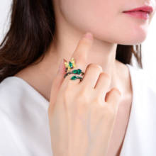 Женские винтажные кольца с бабочкой из натурального зеленого агата, ручная работа, ювелирные украшения из стерлингового серебра 925 пробы 2024 - купить недорого