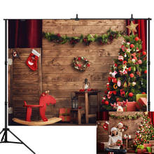 Lyavshi árvore de natal foto fundo presentes brinquedo cavalo de madeira meias decoração fotografia backdrops estúdio adereços 2024 - compre barato